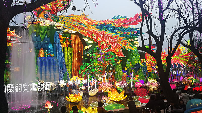 自贡彩灯精品 特大型水陆自贡彩灯 凤栖梧桐彩灯灯组